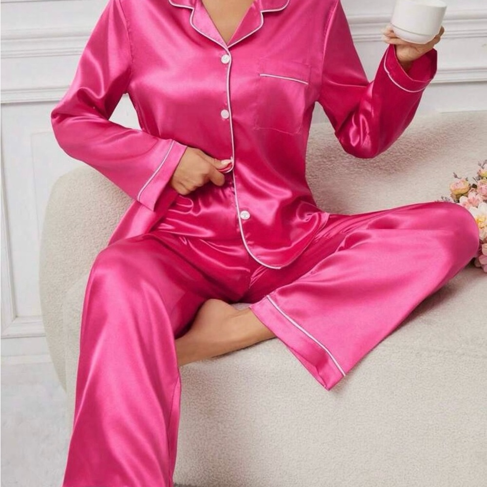 NWT SHEIN Satin Pink Pajama Set